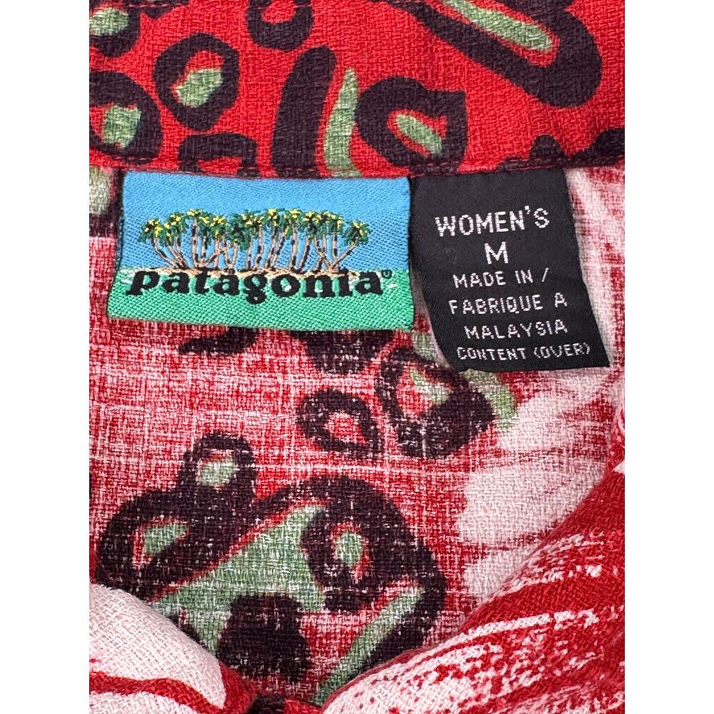 Vintage 90s 1994 Womens Patagonia Red Tribal Leaf Print Cotton Button Up Shirt M - Picture 6 of 9